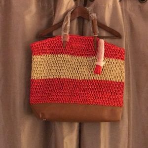 NWT Ann Taylor woven bag with tassel pool bag
